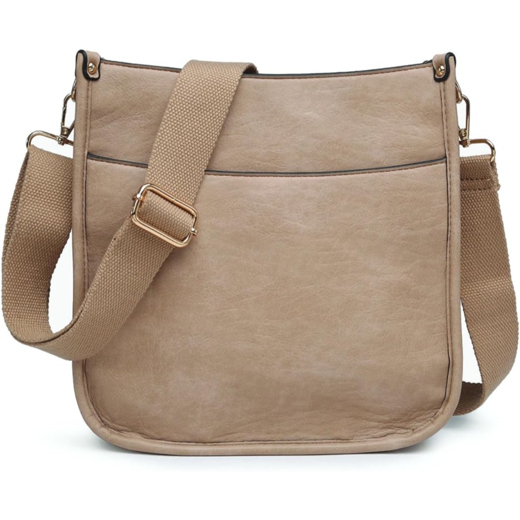 Posie Vegan Leather Crossbody Bag Beige Fashionable Shoulder Purse With Wide Adj